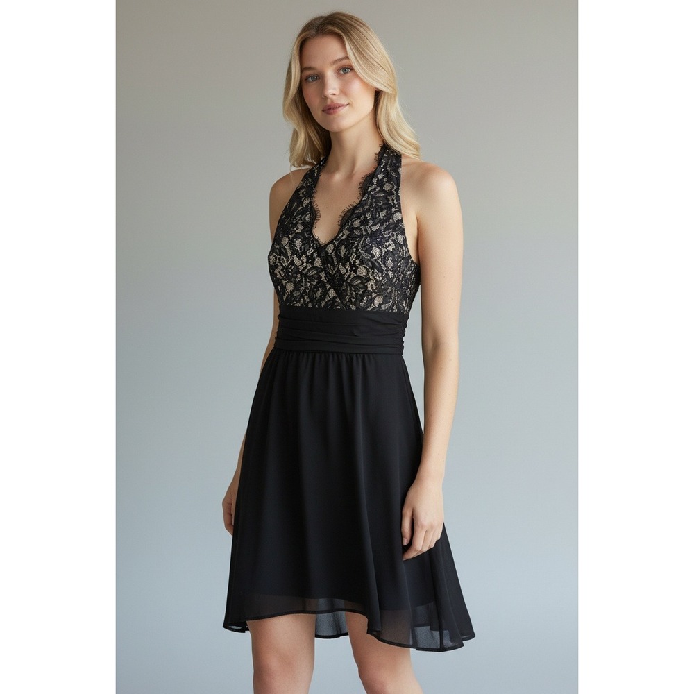 White House Black Market Lace‎ Dress Black Whimsigoth Size 8 NWOT